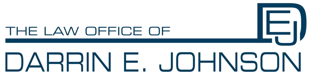 Logo for The Law Office of Darrin E. Johnson in Florida, featuring the initials DEJ on the right.
