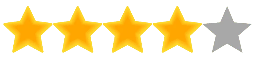 Four gold stars and one gray star, symbolizing a four out of five rating, shine brightly like a Florida sunset.